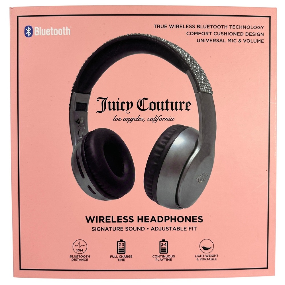 Juicy Couture‎ Iridescent Silver Rhinestone Wireless Bluetooth Headphones NIB